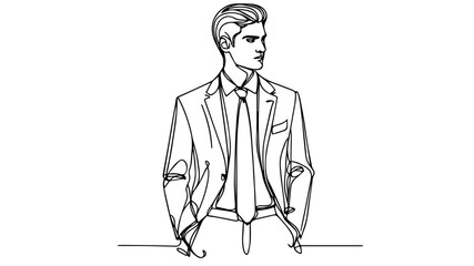 man in suit and tie line art vector