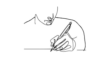 Man writing with a pen line art drawing