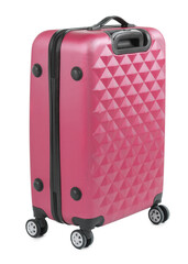 One closed red suitcase isolated on white