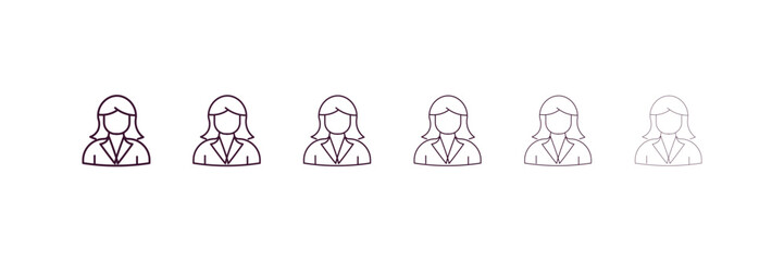 businesswomen outline icon. Linear vector from business concept. 6 different line style businesswomen icon included thin, light, regular, medium, bold, black style
