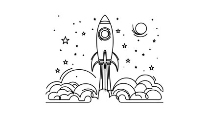 Rocket line art drawing vector