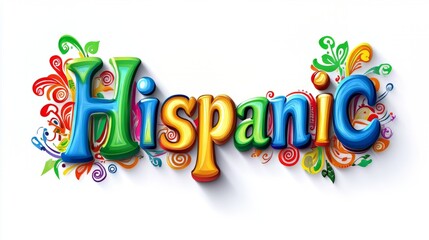 A colorful text Hispanic design on white background. National hispanic heritage month festival, Latin america culture, tradition and art.