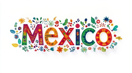 A colorful text Mexico day design on white background. Mexico, officially the United Mexican States, A country in the southern portion of North America.