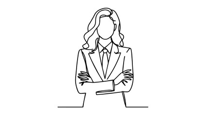 portrait of a woman in suit and tie with crossed arms line art illustration