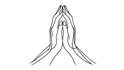 Two hands joined in prayer line art drawing 