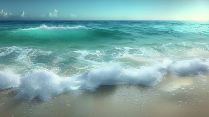 Fototapeta premium Gentle ocean waves lapping at a sandy beach during a serene morning