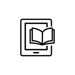 E-reader tablet and book. Portable reading device. Electronic books and text files. Pixel perfect, editable stroke vector icon