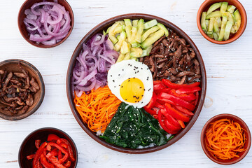Bibimbap traditional korean food . Asian cooking photography