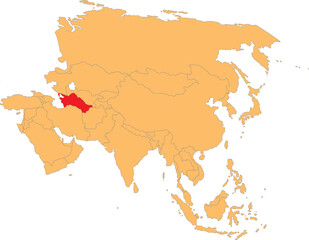Fototapeta premium Highlighted map of TURKMENISTAN inside detailed blank flat political map of the Asian continent on isolated background
