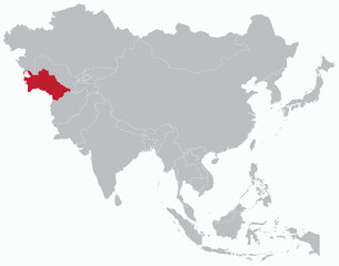 Highlighted map of TURKMENISTAN inside detailed blank flat political map of the Asian continent on isolated background