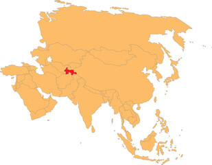 Highlighted map of TAJIKISTAN inside detailed blank flat political map of the Asian continent on isolated background