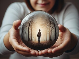 Person holding an inner child, childhood trauma and IFS therapy concept.
