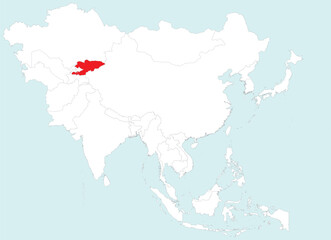 Fototapeta premium Highlighted map of KYRGYZSTAN inside detailed blank flat political map of the Asian continent on isolated background