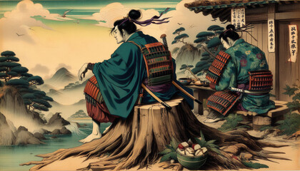 Fototapeta premium 浮世絵（Ukiyoe）／侍・サムライ