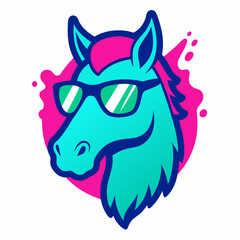 Horse logo design vector art illustration. Horse head with sunglasses icon illustration.
