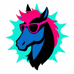 Horse logo design vector art illustration. Horse head with sunglasses icon illustration.
