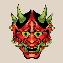 Hand drawn traditional tattoo of a Japanese oni mask 10