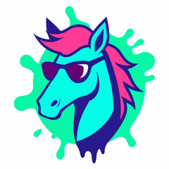 Horse logo design vector art illustration. Horse head with sunglasses icon illustration.
