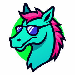 Horse logo design vector art illustration. Horse head with sunglasses icon illustration.
