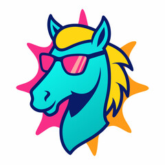 Horse logo design vector art illustration. Horse head with sunglasses icon illustration.

