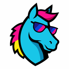 Horse logo design vector art illustration. Horse head with sunglasses icon illustration.
