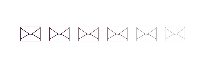 closed envelope outline icon. Linear vector from education concept. 6 different line style closed envelope icon included thin, light, regular, medium, bold, black