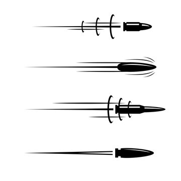collection of flying bullet silhouettes, bullet shooting paths
