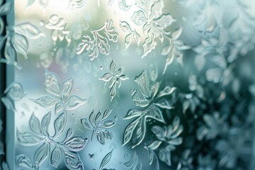 Fototapeta premium A close-up view of a glass window featuring intricate floral designs, showcasing delicate patterns and vibrant colors, AI generated