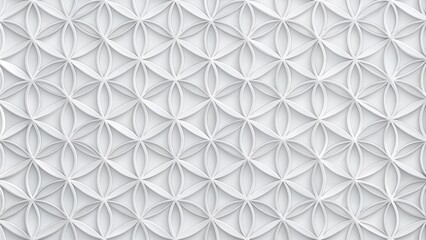 Minimalist white background features a geometric pattern of small, interconnected circles in a repeating sequence, creating a calming and harmonious visual effect.