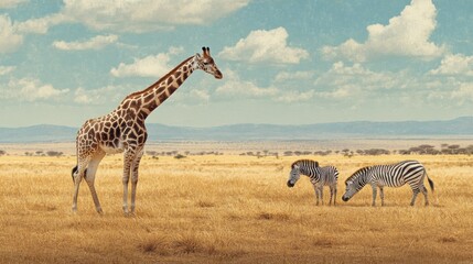 Giraffes and Zebras in the African Savanna