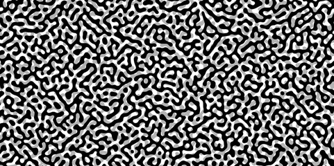 Abstract Turing organic wallpaper with background. Turing reaction diffusion monochrome seamless pattern with chaotic motion. Natural seamless line pattern. Linear design with biological shapes.