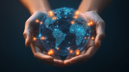 global connectivity design, abstract digital network, hands holding connections, virtual global network, modern technology art, abstract tech hands, global network concept, palm hands digital art, tec