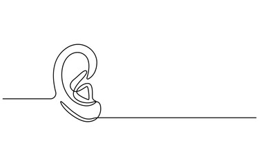 Continuous one line drawing of human ear. One line of human ear. Body parts concept continuous line art, Human ear continuous one line drawing. World deaf day single line concept template