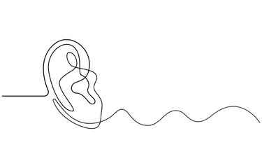 Continuous one line drawing of human ear. One line of human ear. Body parts concept continuous line art, Human ear continuous one line drawing. World deaf day single line concept template