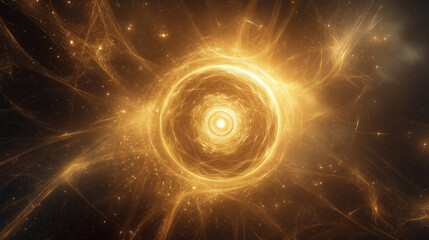 A floating, golden mystic symbol in the center of a serene