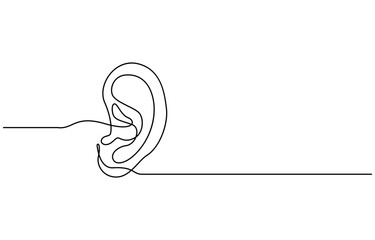 Obraz premium Continuous one line drawing of human ear. One line of human ear. Body parts concept continuous line art, Human ear continuous one line drawing. World deaf day single line concept template