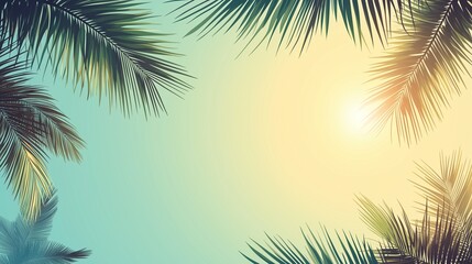 retro minimal travel design,, palm tree leaves on sun, vintage summer poster, minimalist vacation background, holiday tropical design, summer sunshine banner, abstract travel poster, retro summer sky 