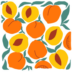 Colorful doodle hand drawn peaches illlustrations