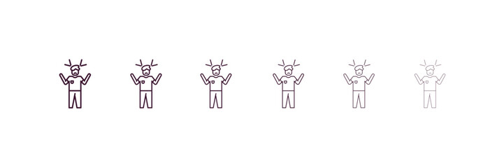 aggravated human outline icon. Linear vector from feelings concept. 6 different line style aggravated human icon included thin, light, regular, medium, bold, black