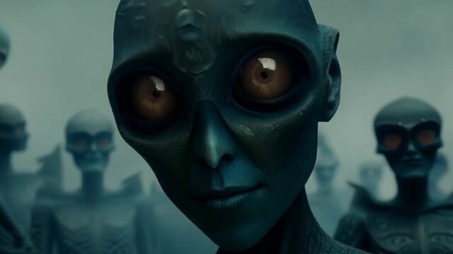 Close up view of extraterrestrial probe during investigation at alien site