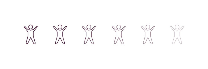 happy human outline icon. Linear vector from feelings concept. 6 different line style happy human icon included thin, light, regular, medium, bold, black