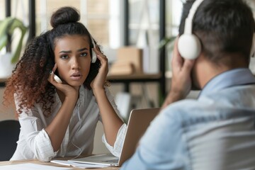 Fototapeta premium Empathetic customer service representative showing compassion towards a frustrated customer, AI generated
