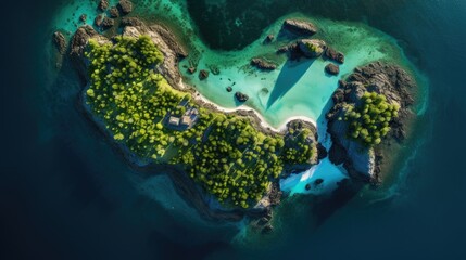 Aerial photography of blue sea a tropical island in the ocean