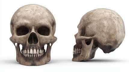 Obraz premium Isolated Skull Lying on the Table from Different Angles for Educational and Halloween Use