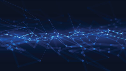 Technology network backgroung. Abstract connected dots and lines on blue background. Communication and technology network concept with moving lines and dots.