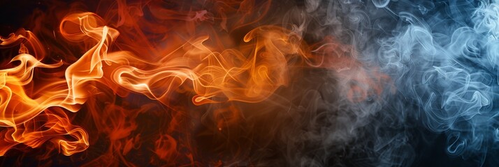 Fototapeta premium An artistic and abstract representation of both fire and smoke, skillfully blending vibrant orange with cool blue tones