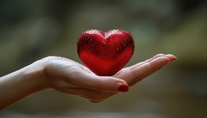 woman hand holding red heart shape. 