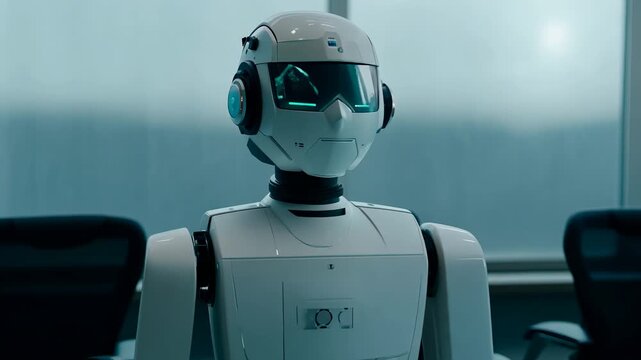 Humanoid robot in office setting engages with humans in collaborative tasks