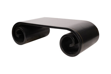 video camera on a white background,Mid-Century Post Modern Glossy Black Scrolled Rectangular Cocktail Table
