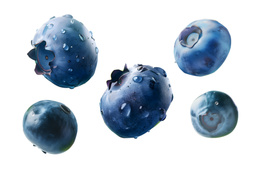Blueberries on a white background with a 3D globe in the design